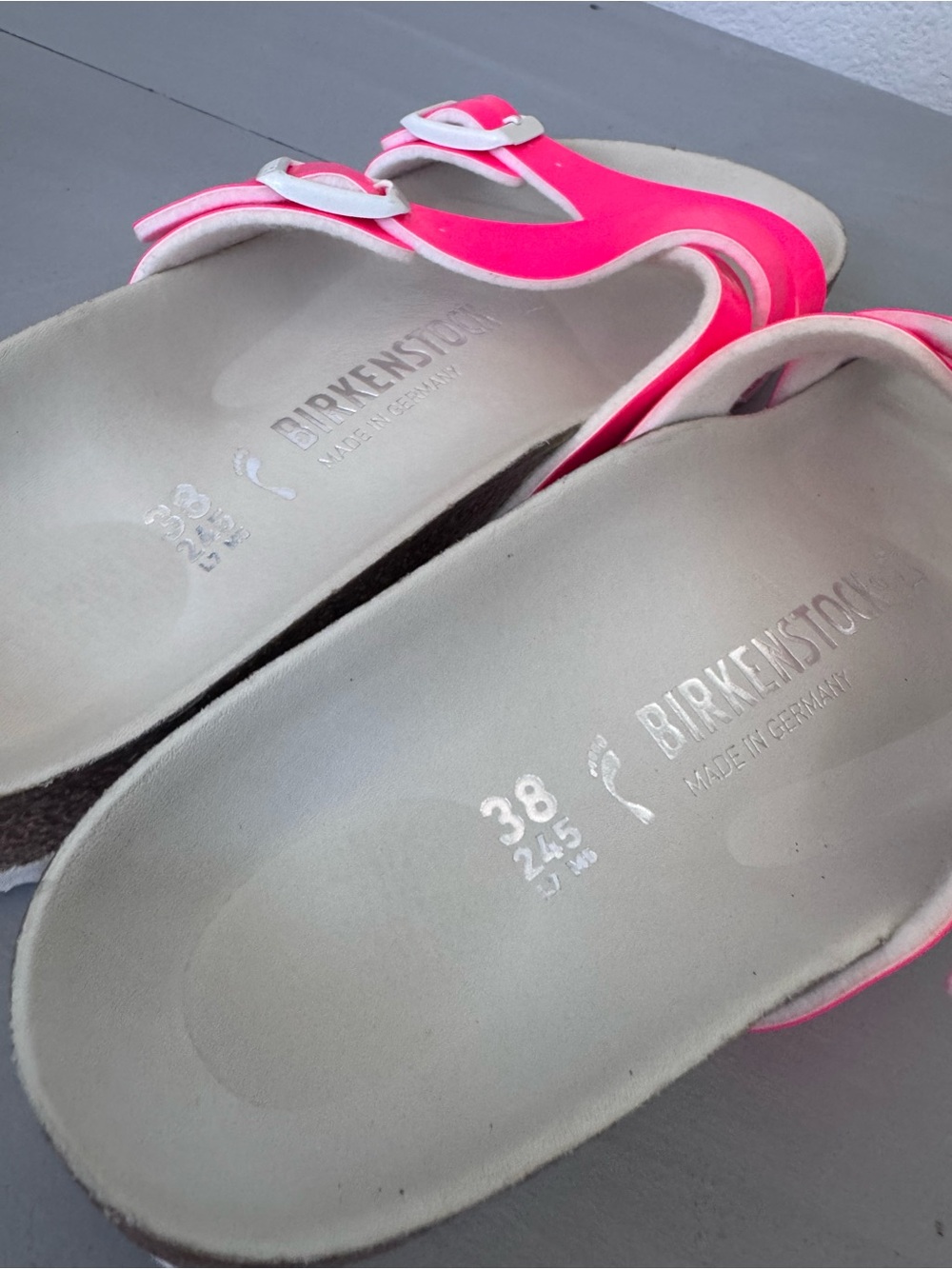 Birkenstock Neon Pink Double Buckle Cork Footbed Sandals - Picture 4 of 5